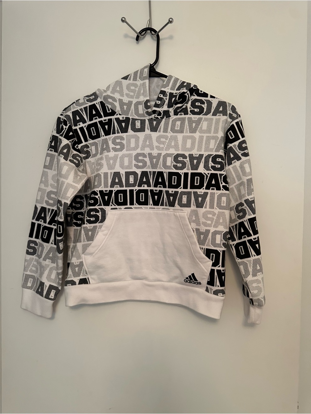 adidas Boys 10/12 Black and White Allover Logo Hoodie